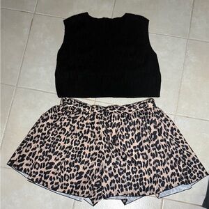 Black Crop Top and Leopard Print Shorts Set